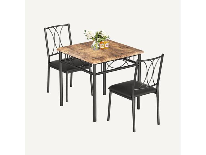 Table À Manger Cadre En Métal Avec 2 Chaises Table À Manger Industrielle Pour Salle À Manger Cuisine - Brun