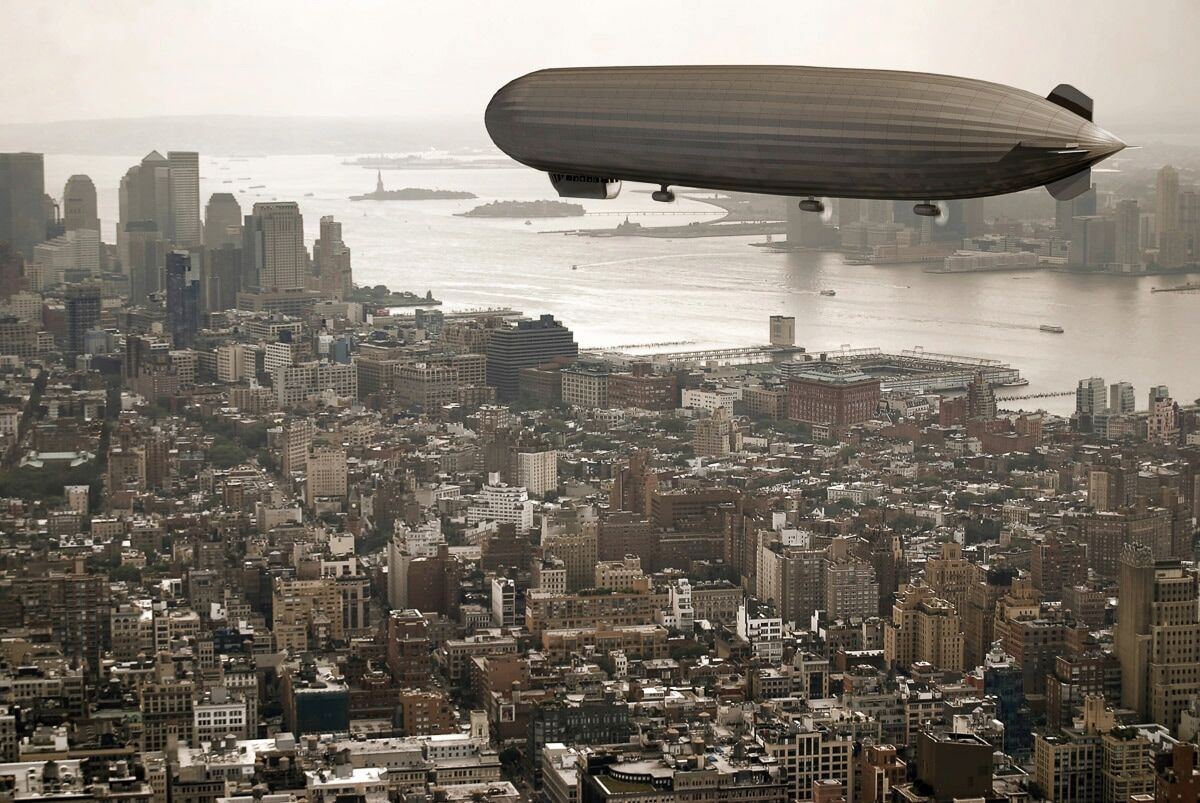 Fototapete PAPERMOON "Zeppelin über New York", bunt, B:1,5m L:1,11m, Vlies, Tapeten, Fototapete bunt B/L: 1,5m x 1,11m, Bahnen: 7 Stk.
