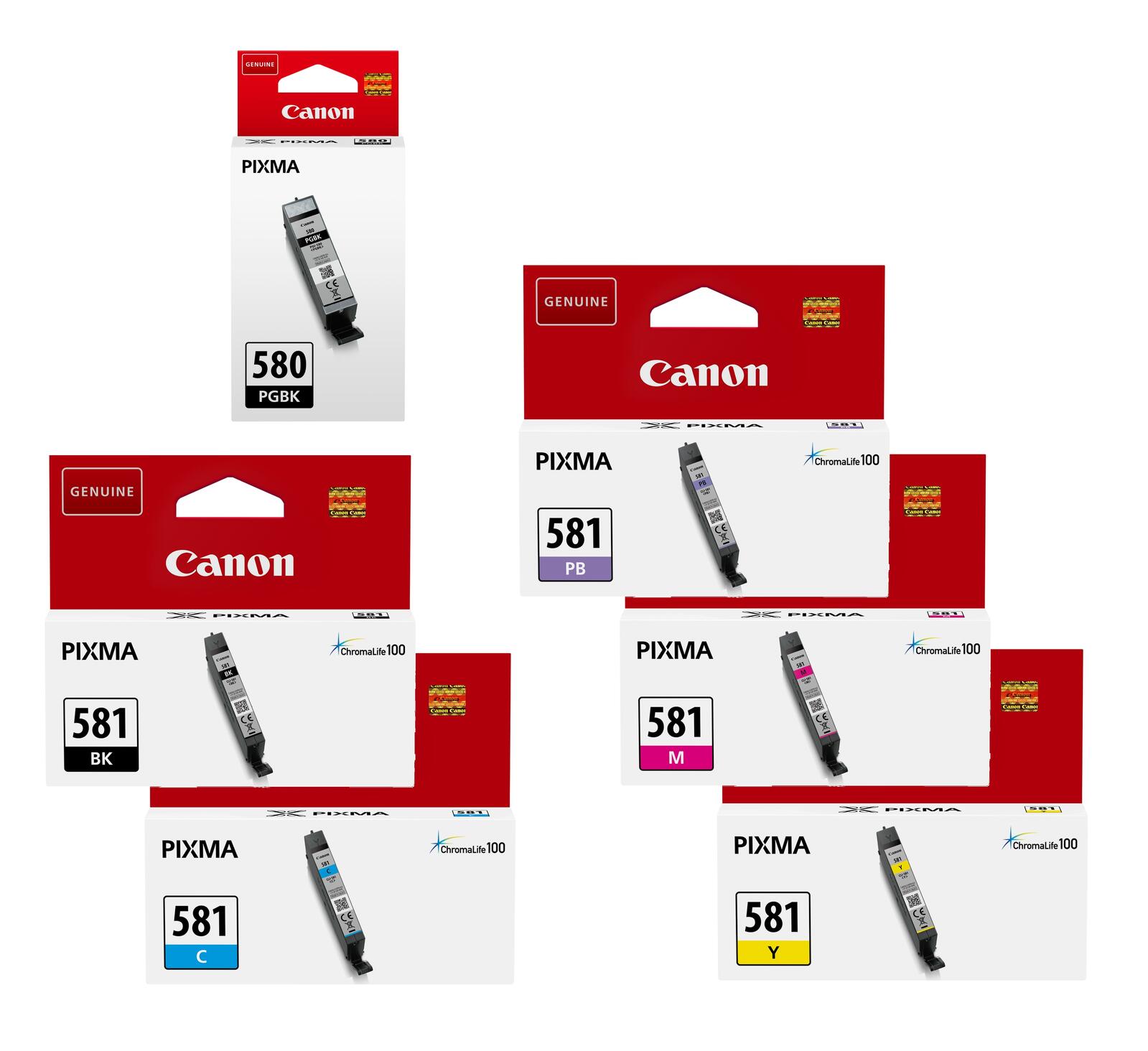 Canon Original PGI-580PGBK + CLI-581 Druckerpatronen 6er-Multipack - BK/C/PB/M/Y/BK OP2078C005