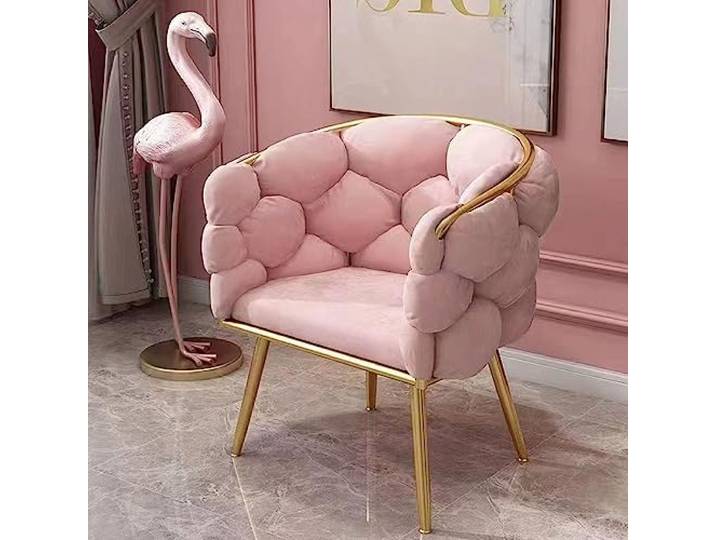 TzUfa Samt-Akzentstuhl, Lounge-Stuhl für Schlafzimmer mit goldenen Metallbeinen, Leichter Luxus-Bubble-Stuhl, eleganter, bequemer gepolsterter Einzelstuhl für Wohnzimmer/Make-up-Raum,Rosa