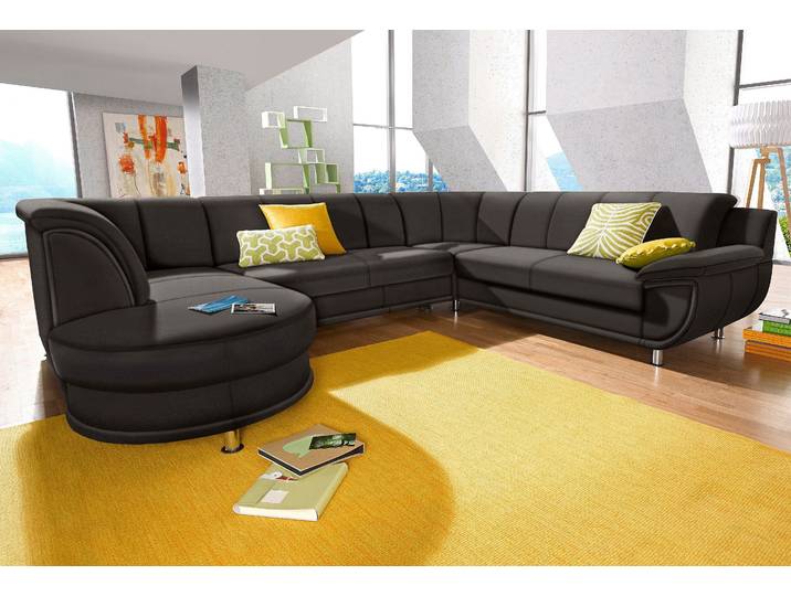 Wohnlandschaft, Softlux-Kunstleder & Naturleder, Braun, 320×94 cm, U-Form, Mit Federkern, Trendmanufaktur