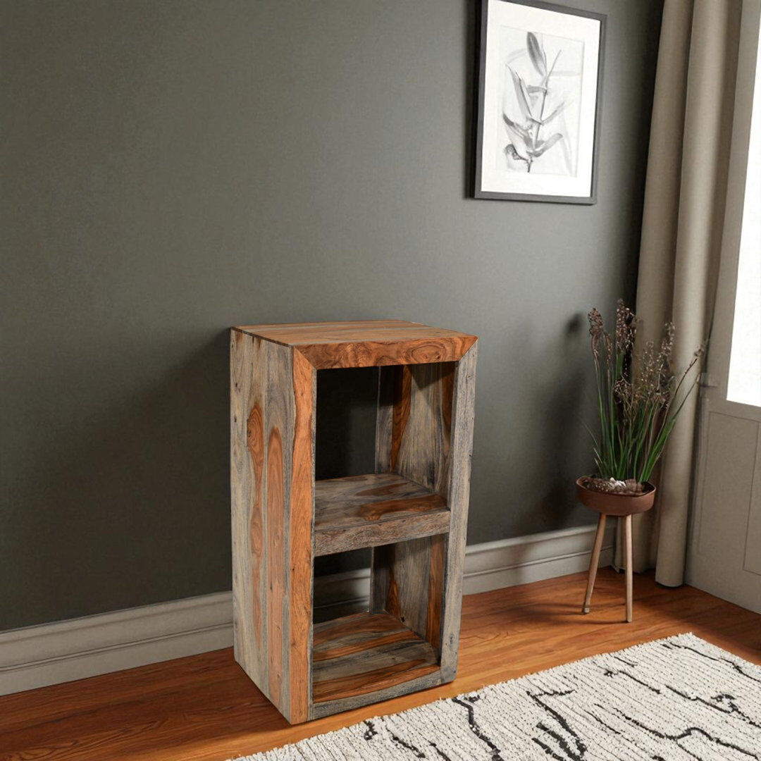 Daily Sales Goa Cube Solid Wood Top Solid Rectangular Side Table Brown;Gray 81cm H X 43cm W X 33cm D