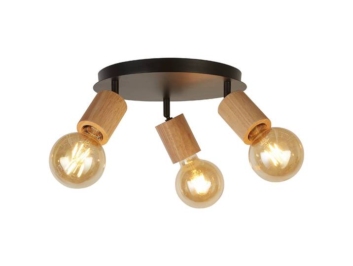 Plafonnier Kergant 3 ampoules 36 x 9 x 37cm Noir Acier thermopoudré Pin naturel E27
