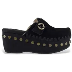 Mou für Damen. MU.SW611001A Clogs einfarbig Wildleder Clogs schwarz (37), 3 bis 5 cm, Keine, Lässig
