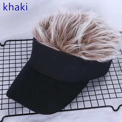 Inspire Select Spiked Hair Visor Cap Adjustable Sun Visor Hat With Realistic Fake Hair khaki