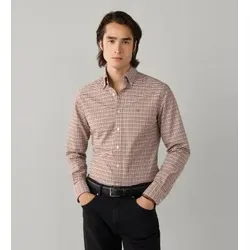 Hackett London für Herren. HM3010856 Orangefarbenes Oxford-Hemd mit Vichy-Karo (M), Lässig, Baumwolle, Langarm