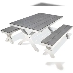 Gartentisch aus Aluminium und Platte aus HPL in Steinoptik