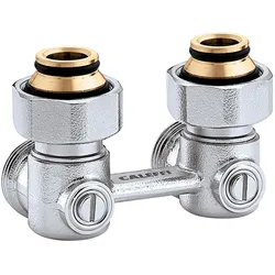 Caleffi Zweirohr Hahnblock 3011 Eckform, 3/4Zoll IG, Zubehör Heizen