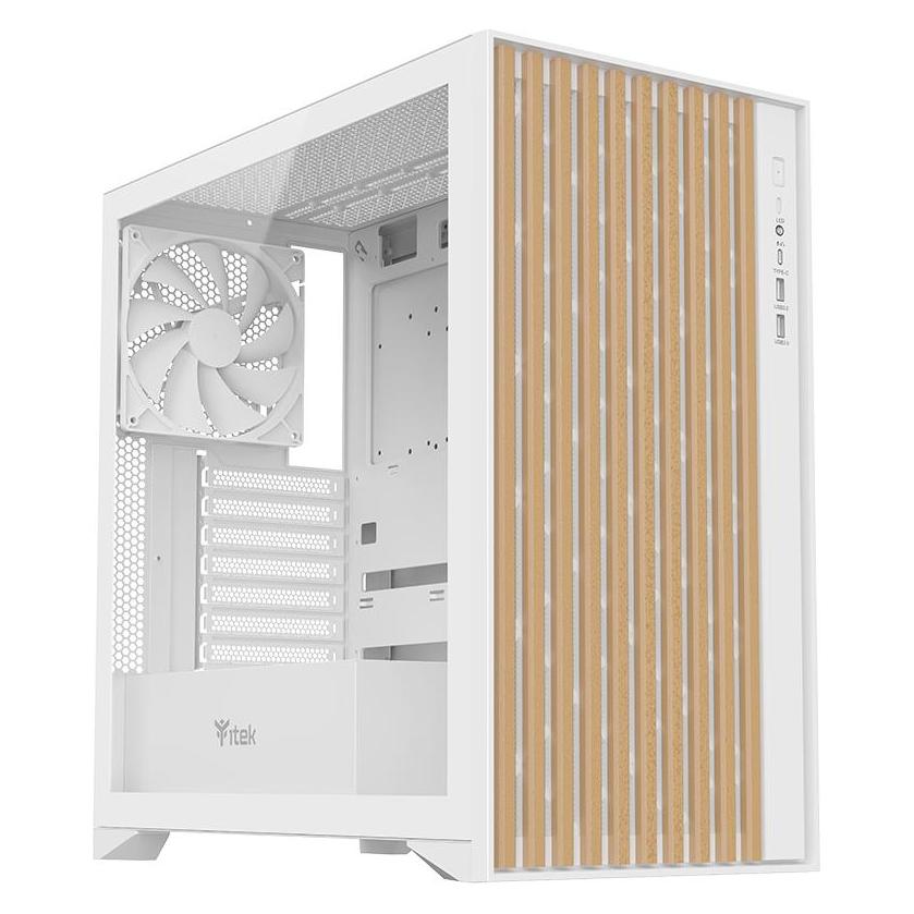 Itek Boitier Moyen Tour ATX Woody avec panneaux vitrés (Blanc/Marron) (ATX, mATX, Mini-ITX) (ITGCAWO28W)