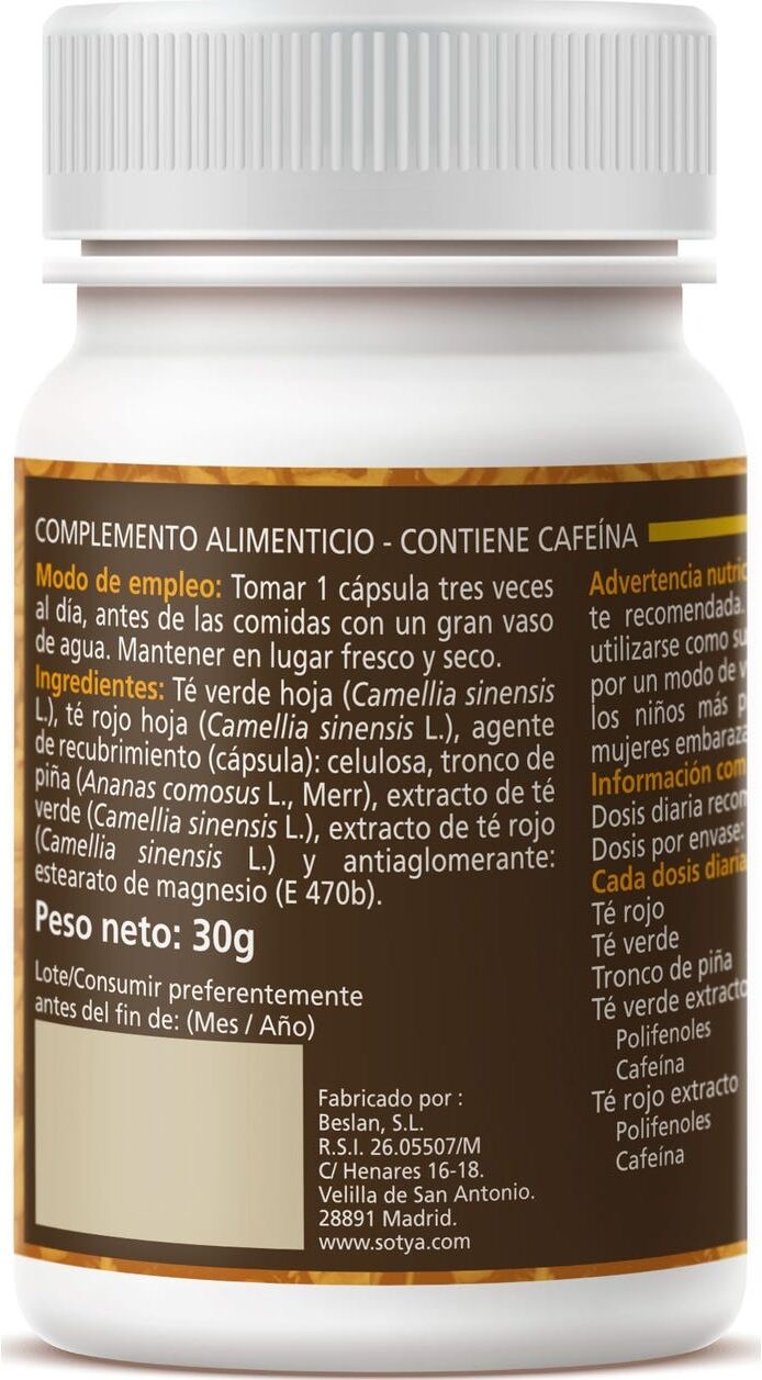 Sotya té rojo + té verde + piña 500 mg 60 caps