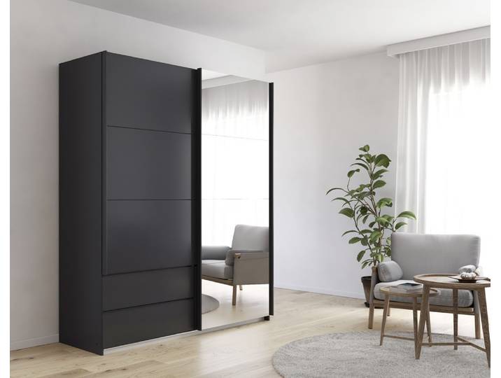 Schwebetürenschrank Elara mit Spiegel , grau metallic , verschiedene Größe