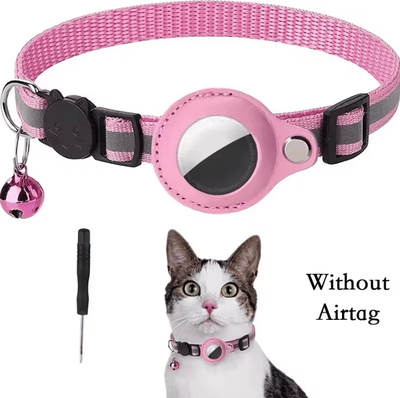 Inspire Curations Reflective AirTag Cat Collar Anti Lost GPS Tracker Collar With Bell & Protective Holder pink No Airtag