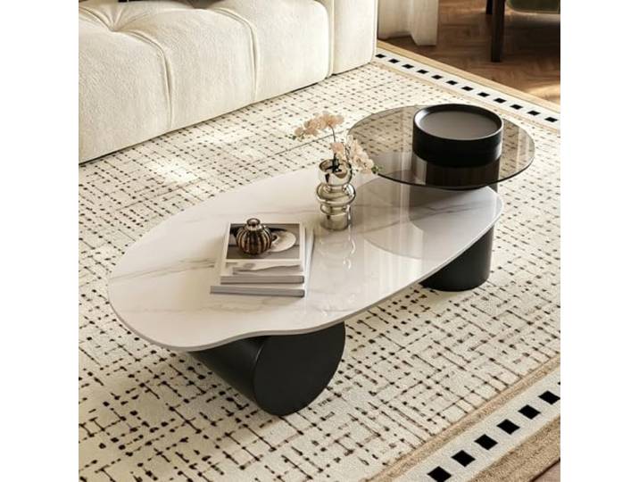 2-teiliges Set moderner Satztische, Wohnzimmertisch aus Sinterstein Einzigartiger Couchtisch mit Stauraum – Möbel für Boutique-Hotel-Lobbys und exklusive Wohnbereiche(G,100cm/39.4in)