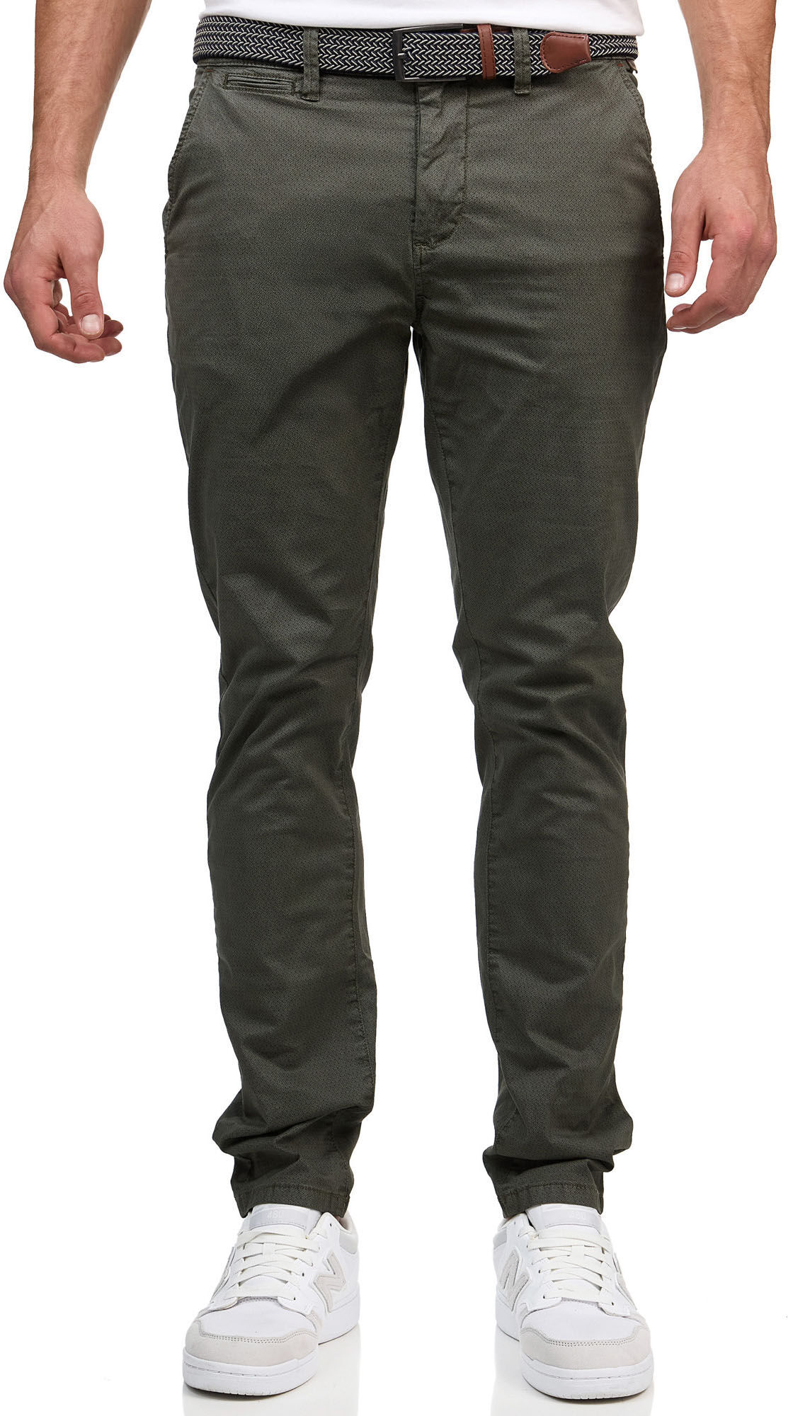 Chinos INDICODE "INGeoport", Herren, Gr. 28, Länge 32, grün (army), Web, Obermaterial: 98% Baumwolle, 2% Elasthan, unifarben, regular fit lang, Hosen Chinos army 28, Länge 32