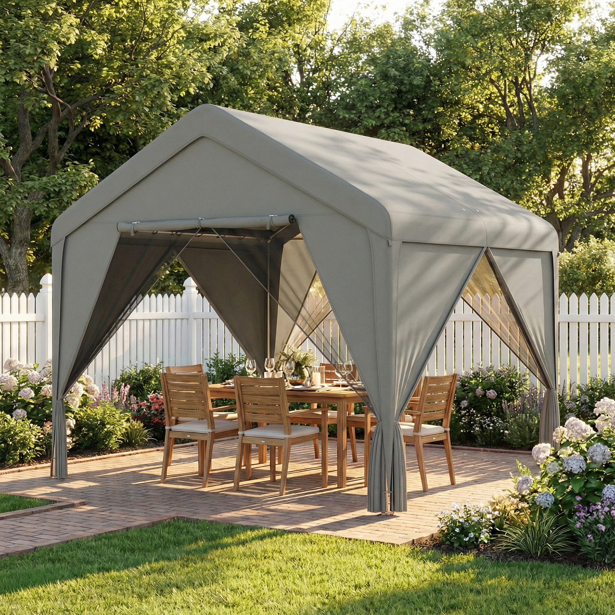 Outsunny Gazebo da giardino padiglione impermeabile struttura robusta in acciaio galvanizzato con tetto a doppia pendenza 3x3 m grigio   Aosom Italy