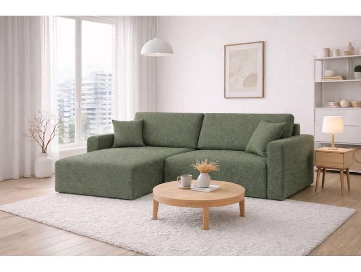 Kaiser Möbel Ecksofa mit Schlaffunktion und Bettkasten, Ariel XL, Chenille-Stoff, Stoff Artico, Moss, Links