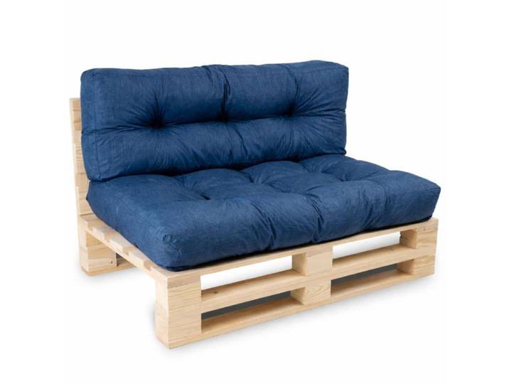 Coussin Palette Extérieur Confortable - Anti-UV & Déperlant - Lot Assise et Dossier Bleu pour Salon de Jardin Terrasse et Balcon