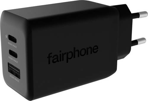 Fairphone 65W Triple-Port Fast Charger USB Ladegerät 65W 2x USB-C, USB-A Schwarz Steckdose Qualcomm Quick Charge 3.0