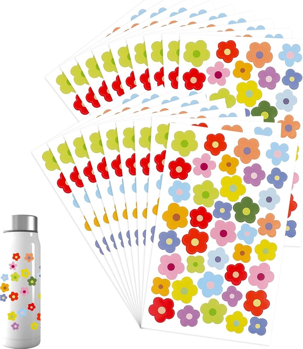 18 Kleurrijke Mini Bloemen Stickers - Waterdichte Decoratie Stickers voor Scrapbooks, Notebooks, Fietsen, Auto's en Laptops