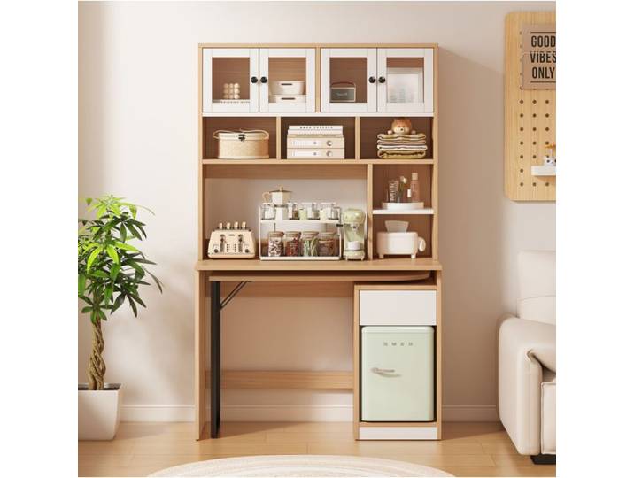 Secretaire Avec Rangements Blanc Et Naturel Bureau Pivotant Moderne FloraGrace Pour Bureau Ou Salon Gain De Place 110x55x180cm