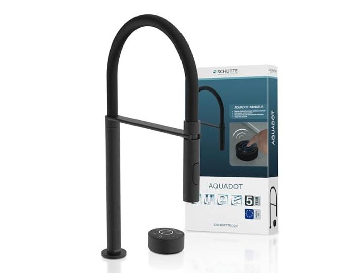 SCHÜTTE AQUADOT Digitale Spültischarmatur mit Smart Control, Moderner Wasserhahn für die Küche mit Soft-Touch Schlauch, Schwarz