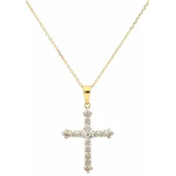 Kreuzkette FIRETTI "Schmuck Geschenk Halsschmuck Halskette Silberkette Kreuz", silber (silber, 925, goldfarben), Halsketten, Damen, Diamanten Silber 925 (Sterlingsilber), L: 45 B: 0,65mm, Diamanten, Silber 925 (Sterlingsilber), Kreuzkette, mit Diamanten, B:0,65mm