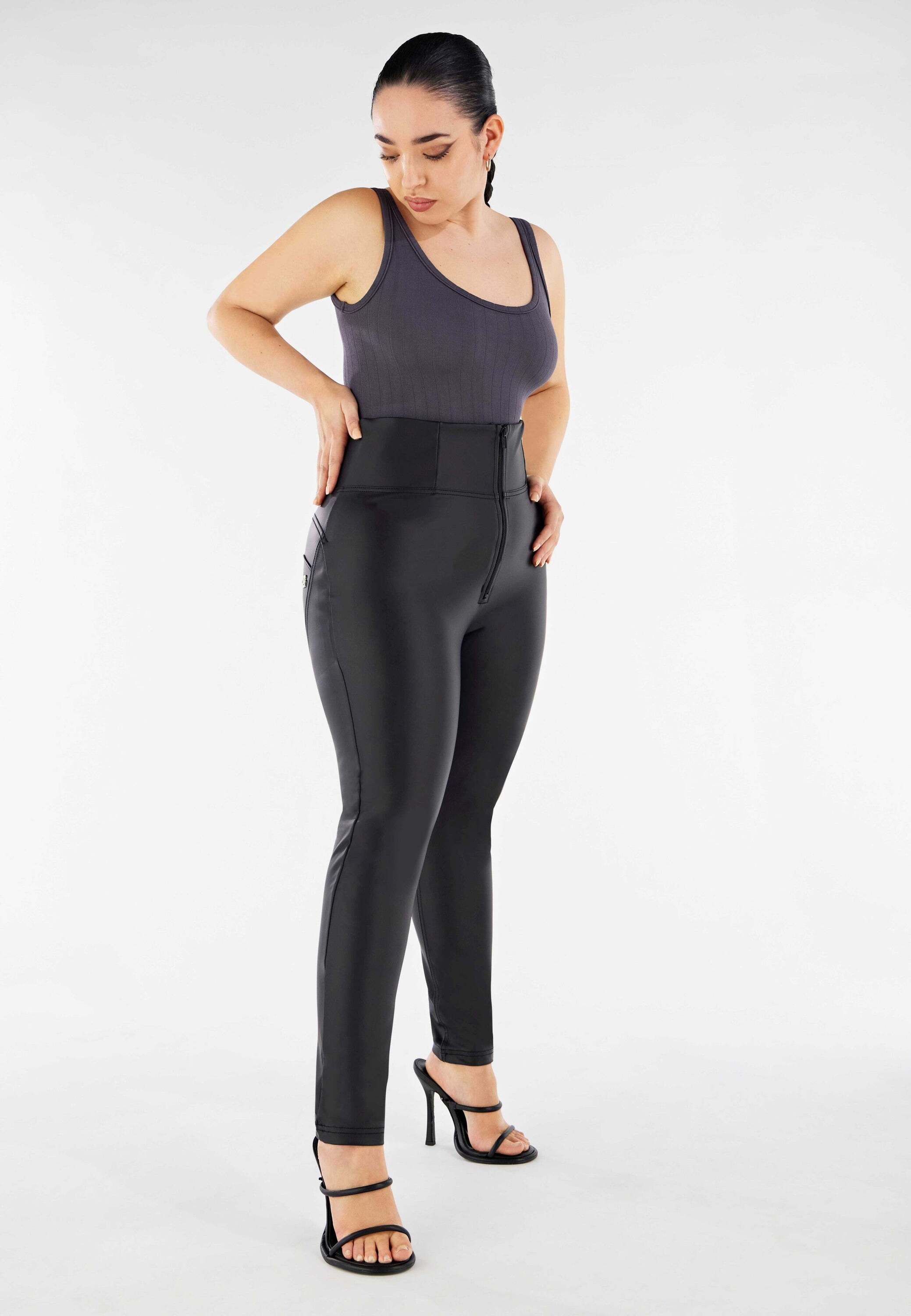 Leggings FREDDY "Leggings WRUP4HC006PNS", Damen, Gr. L, EURO, schwarz, Obermaterial: 72% Polyester PES. 15% Polyurethan PU. 13% Elasthan EL., Hosen Leggings schwarz L, EURO