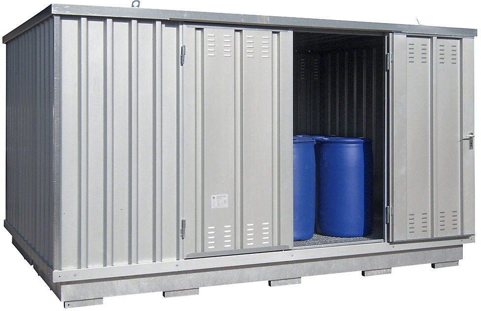 Gefahrstoff-Lagercontainer für gewässergefährdende Medien, Außen-HxBxT 2400 x 4075 x 2875 mm, verzinkt LaCont