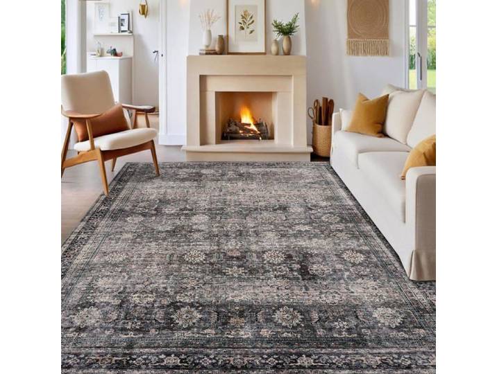 Tapis à volants marron 160×230cm motif nœud poils courts dos caoutchouc lavable salon chambre déco