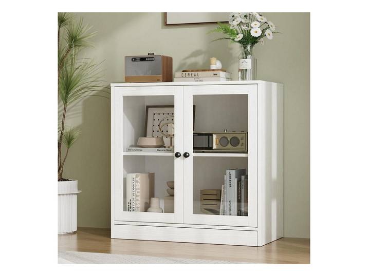 LuxusKollektion Buffet Sideboard Glastüren TV Board Arbeitsplatte Buffetschrank Weiß 1PCS