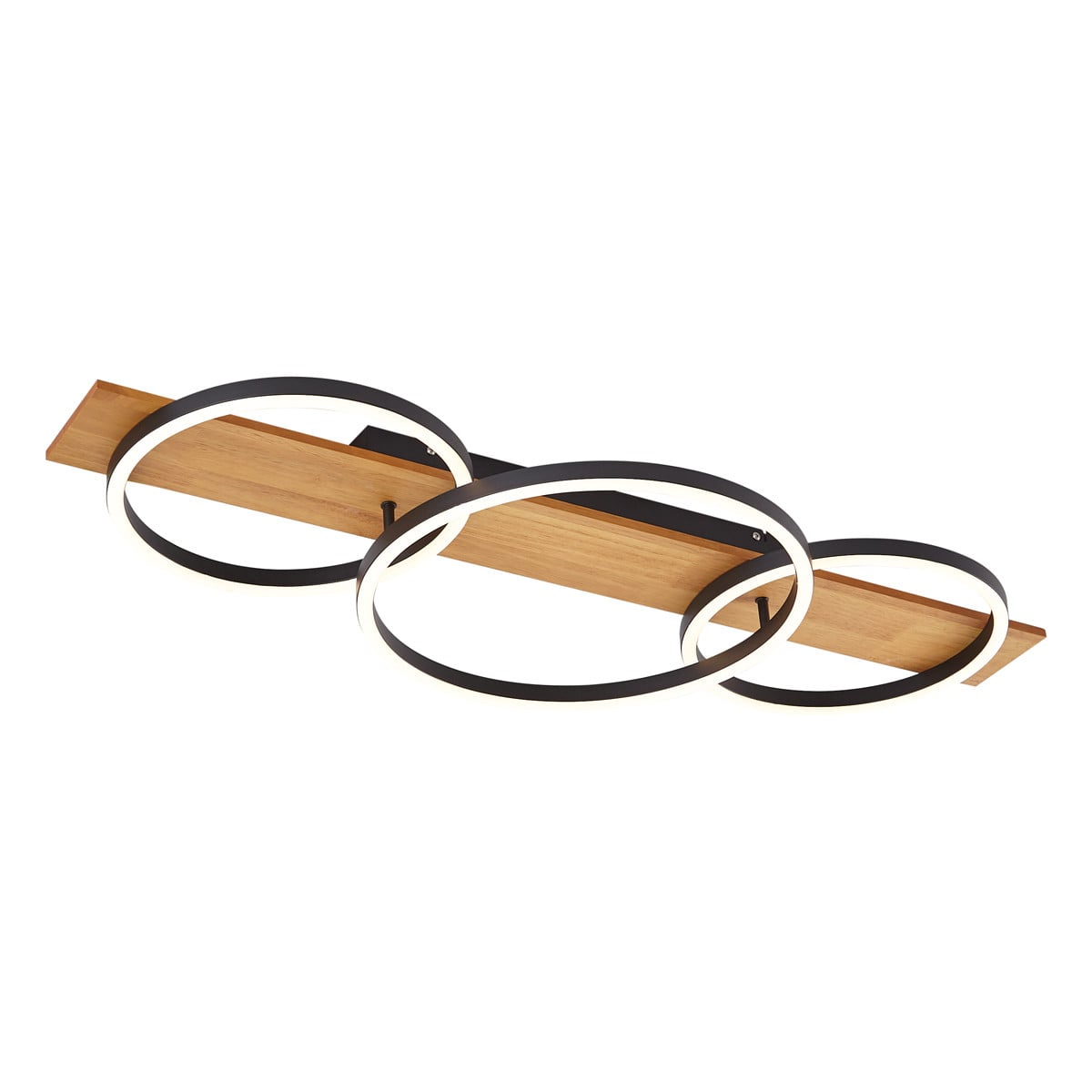 Qazqa Design plafondlamp zwart met hout - Moderne LED ringlamp dimbaar