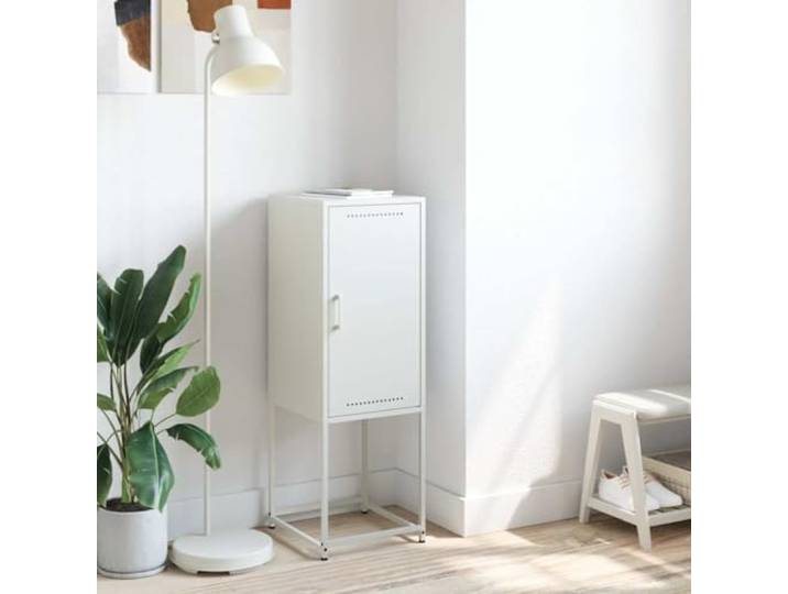 KTHLBRH Sideboard weiß 36 x 39 x 107 cm Stahl 2 Fächer, Industrie-Stil, leicht zu reinigen, praktische Tür, für Wohnzimmer oder Schlafzimmer