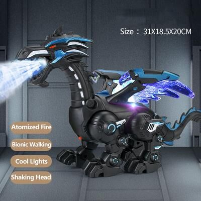 JoyToys Simulation Fire Mechanical Dinosaur Toy, Electric Water Spray Model With Cool Lights & Puzzle Game For Kids black