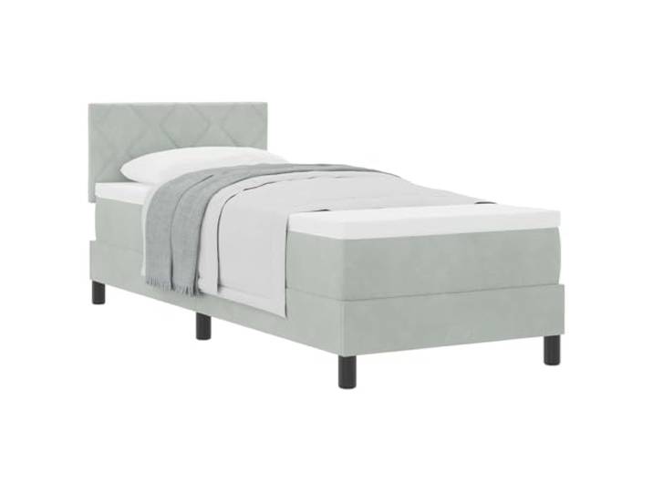PUGYNBK Boxspringbett, Hellgrau, 80 x 200 cm, Samt Verstellbares Kopfteil, Lamellenrahmen, Kiefernholz, Verwendung im Innenbereich