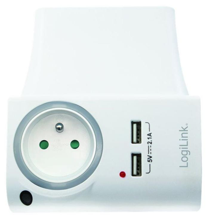 LogiLink USB-stopcontactadapter met 2 USB-poorten en oplaadstation, Frans type, wit