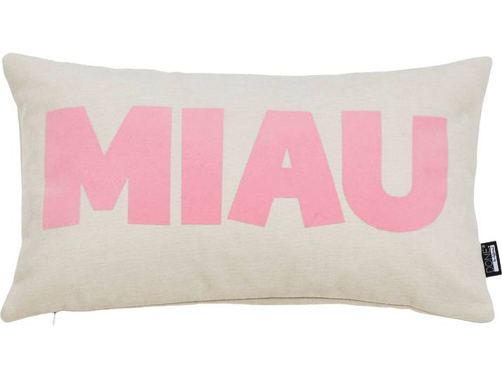 Dekokissen DONE. MIAU , beige (beige, puder, schriftzug), B:40cm L:60cm, Polyester, Dekokissen_Sitzkissen_Kissenhüllen, Dekokissen, Extra weiche Haptik