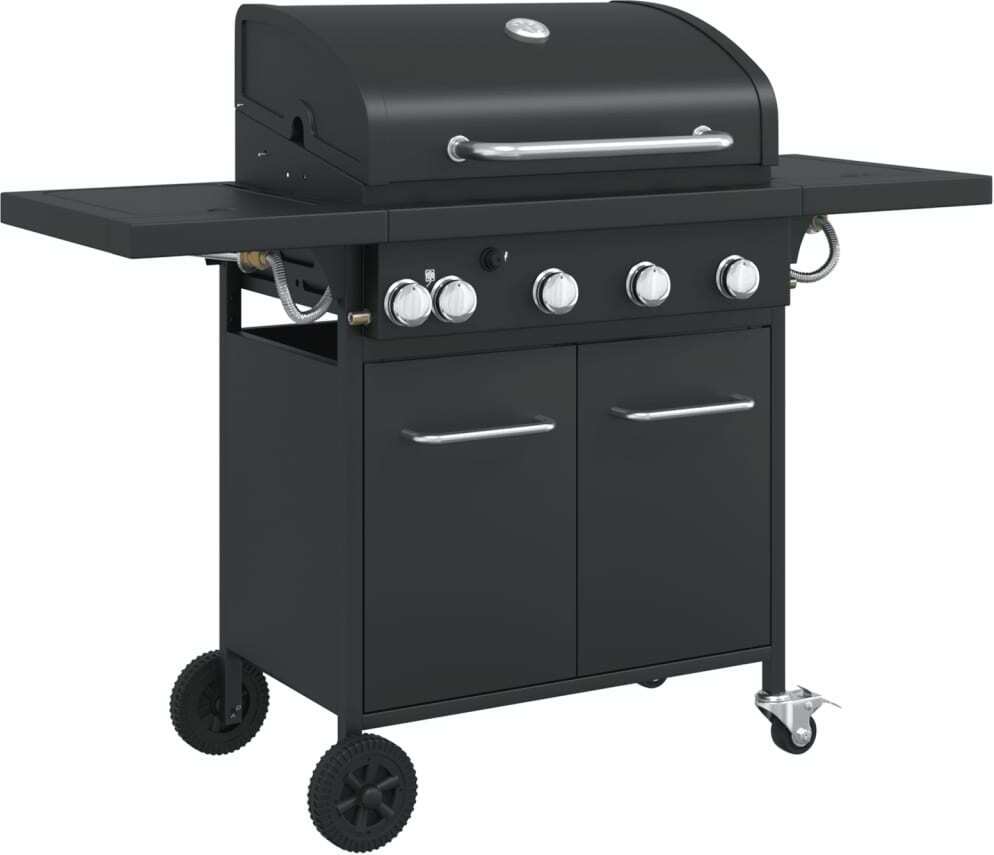 Gasgrill mit 5 Flammen Schwarz Pulverbeschichteter Stahl