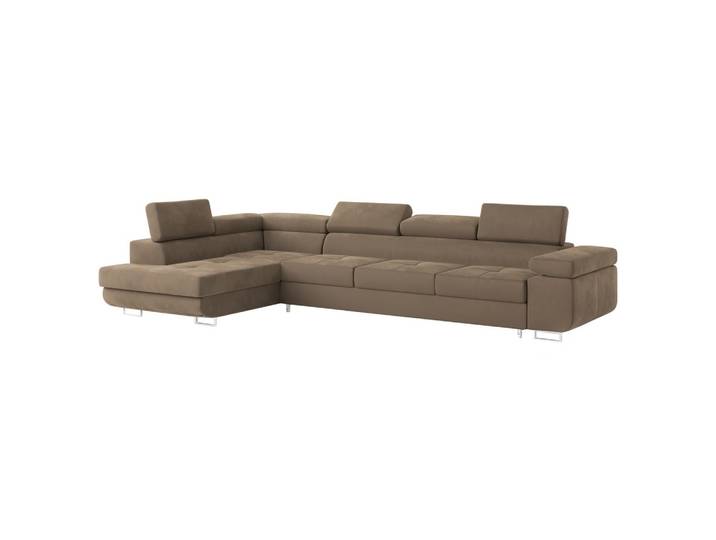 ECKSOFA VICENTE Beige Velours-Stoff mit Schlaffunktion