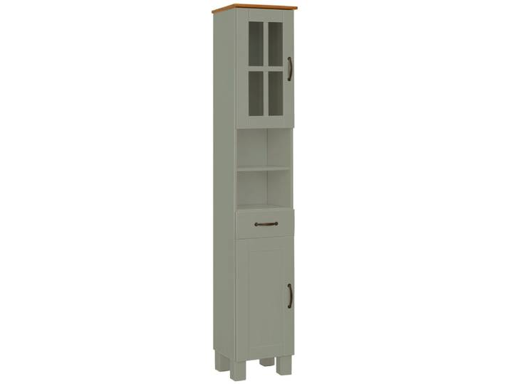 Meuble colonne de salle de bain avec 2 portes 1 tiroir en pin vert