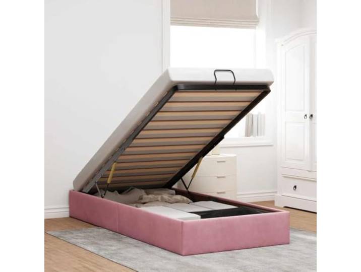RJPLMFV Bettgestell, Ottoman, Velours, Rosa, 90 x 200 cm Ohne Matratze, hydraulische Aufbewahrung, Lattenrost inklusive, platzsparend
