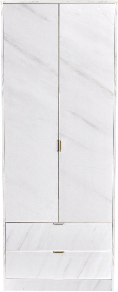 Ebern Designs Fully Assembled Edher Hong Kong 2 Door Wardrobe White Marble Stone Effect Veneer 197cm H X 74cm W X 53cm D
