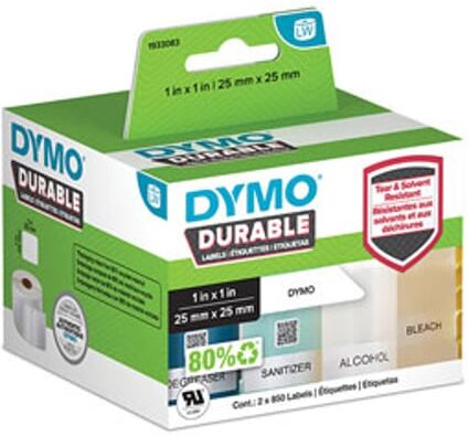 Dymo 1933083 Etiqueta quadrada texto preto sobre branco 25x25mm