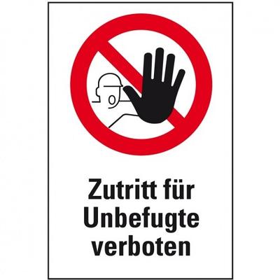 Aufkleber I Verbots-Kombischild Zutritt für Unbefugte verboten, Folie, 200x300mm, ASR A1.3, DIN 4844 D-P006
