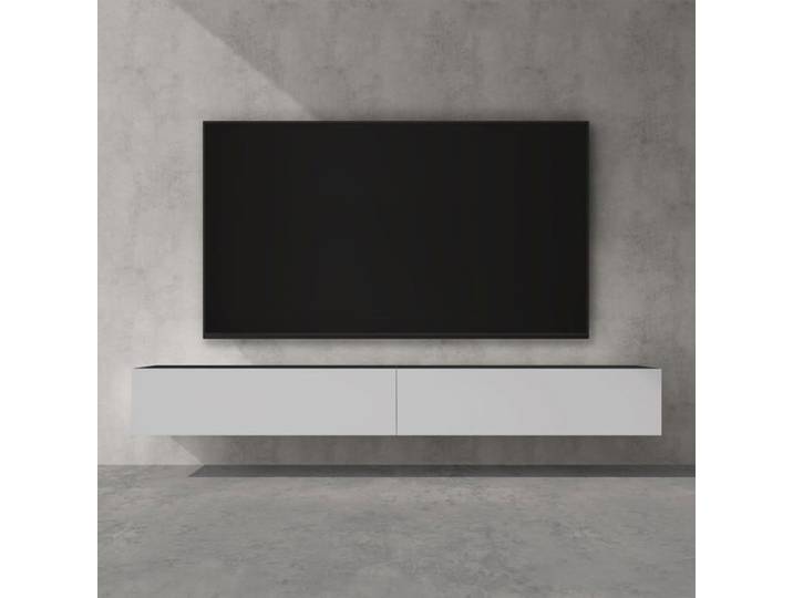 doporro Meuble TV Bas 240cm Armoire TV Gris Noir Mat + Blanc Mat Table de Télévision Salon avec Portes Meuble TV Suspendu MBTV02
