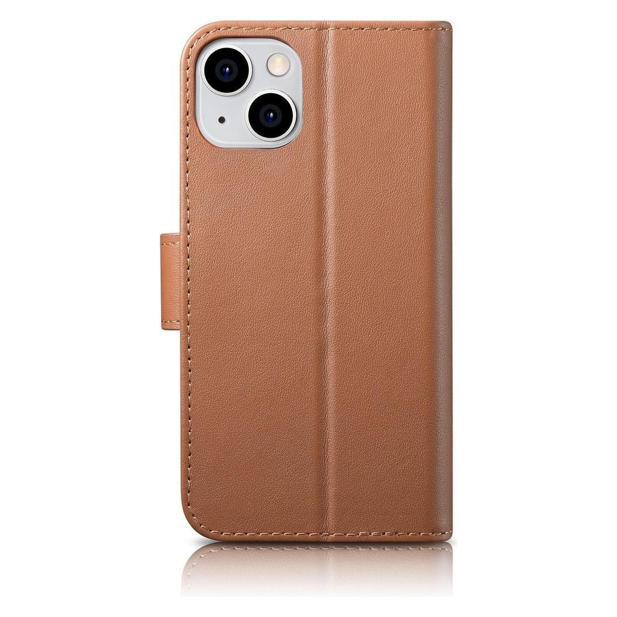 iCarer case case Wallet 2 in1 Cover iPhone 14 Plus Anti-RFID Leather Flip Case Brown Color (WMI14220 (Apple iPhone 14 Plus) (WMI14220727-BN)