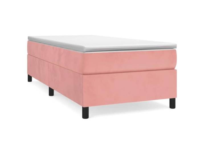 PUGYNBK Boxspringbett, Samt, Rosa, 90 x 200 cm Taschenfederkernmatratze, mittelharte Unterstützung, Holzlatten, weicher Schutz