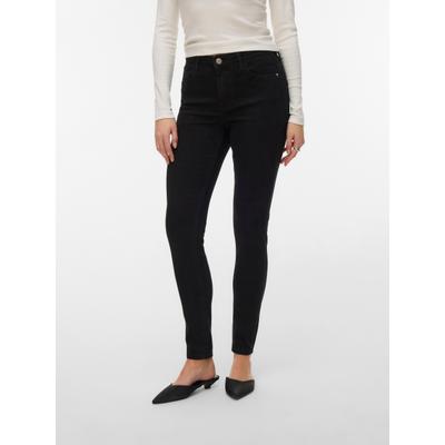 Skinny-fit-Jeans VERO MODA "VMPOLLY MR SKINNY JEANS RA135 NOOS", Damen, Gr. M (38), Länge 32, schwarz, Denim/Jeans, Obermaterial: 98% Baumwolle, 2% Elasthan, unifarben, skinny fit lang, Jeans, Baumwollmischung, skinny fit