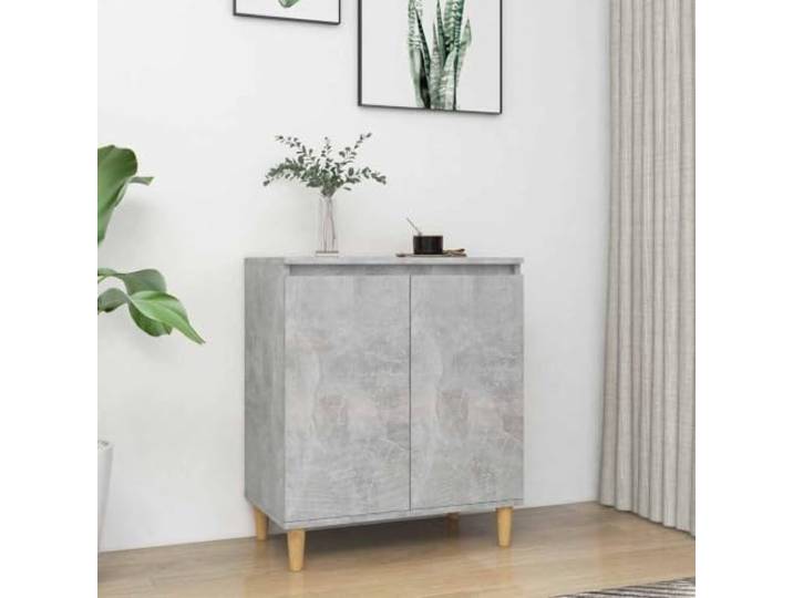 HEFZGDB Sideboard mit Massivholzbeinen in Betongrau – Stabiles Sideboard für Wohnzimmer mit skandinavischem Design, Türen und Fächern sowie reichlich Stauraum zur Aufbewahrung