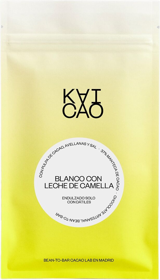 Kaicao Tableta Chocolate blanco 35% manteca de cacao, leche de camella, avellanas y sal .