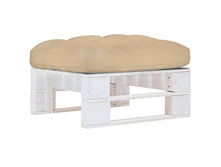POUFGDR Sitzsack, Palette, Garten, Kiefernholz, imprägniert, Weiß Kissen inklusive, Fußstütze oder Couchtisch, modular, wetterfest
